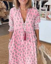 Modena™ - Vestido casual estampado com decote em V e mangas curtas