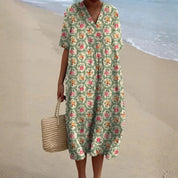 Francisca - Vestido Floral Retro em Verde Água