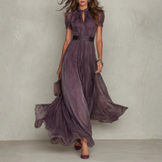 Constança | Vestido Maxi em Chiffon com Renda