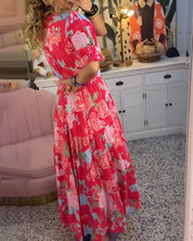 Catrisa™ - Vestido com decote em V e estampa floral e bolsos