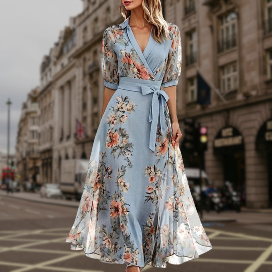 Felícia | Vestido Maxi Floral Wrap com Mangas Compridas