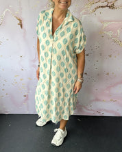 Liora™ | Vestido solto de primavera com gola de lapela e mangas curtas