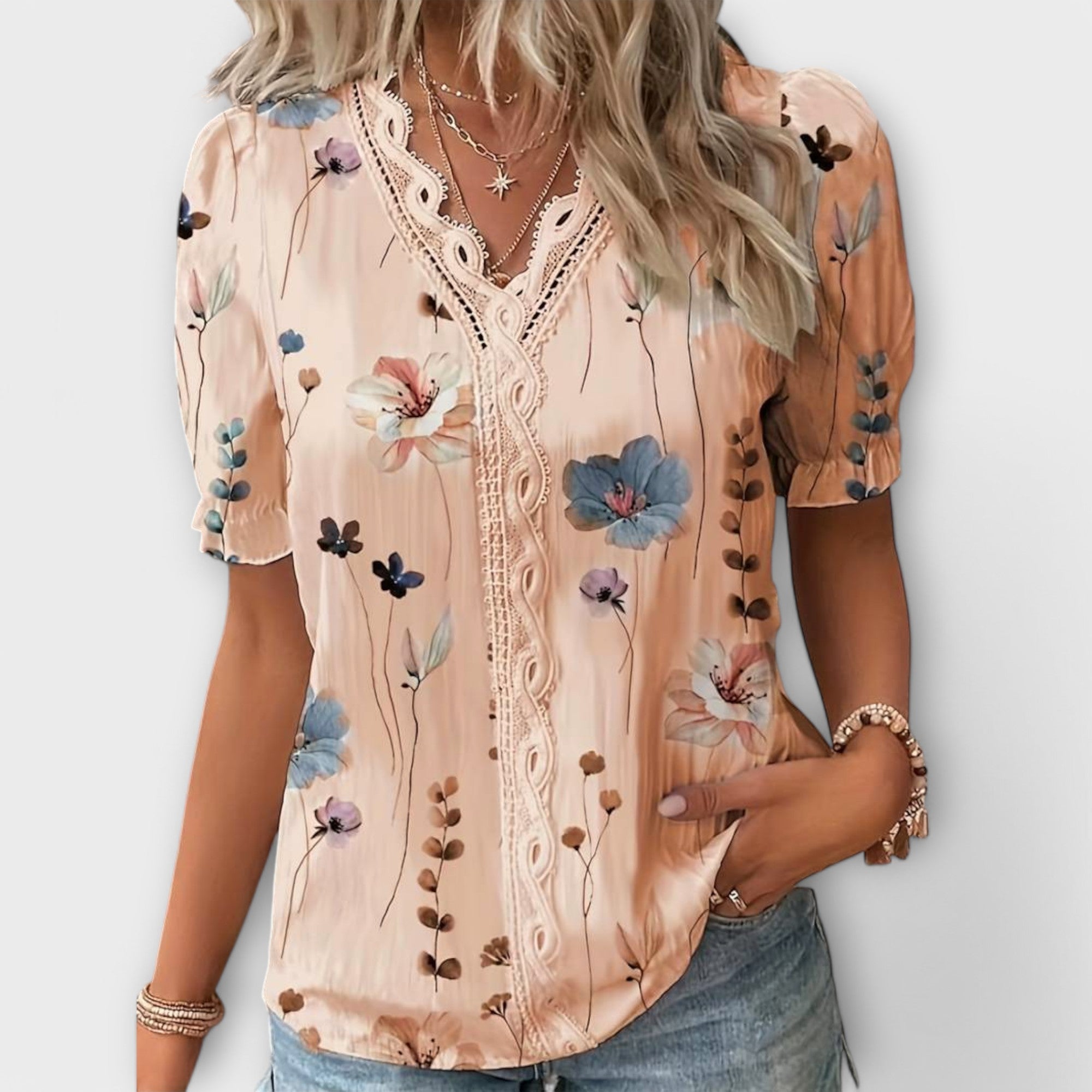 Bruna - Blusa elegante com um decote pontiagudo