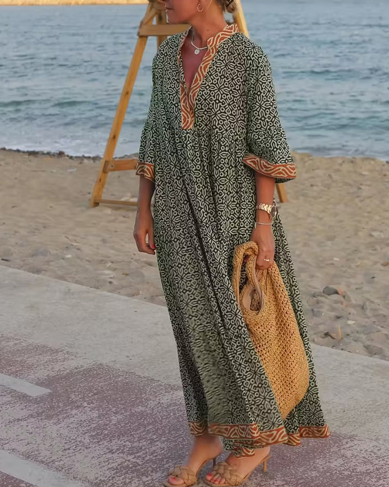 Luna · Vestido maxi de Mulher com estampado com decote em V