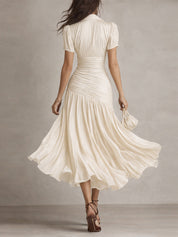Adriana | Vestido midi satinado de riscas retro para Mulher