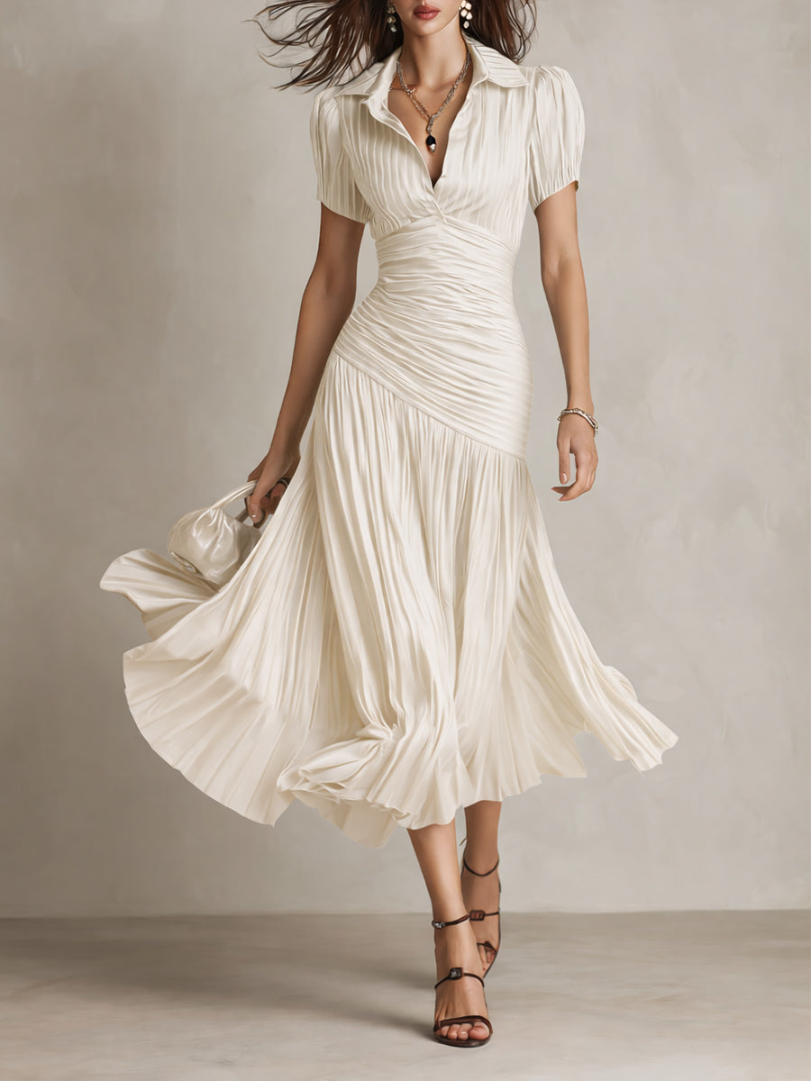 Adriana | Vestido midi satinado de riscas retro para Mulher
