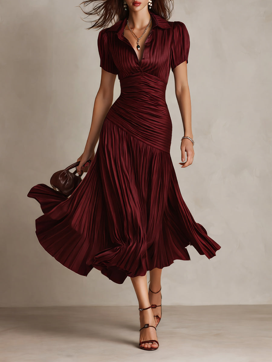Adriana | Vestido midi satinado de riscas retro para Mulher