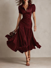 Adriana | Vestido midi satinado de riscas retro para Mulher