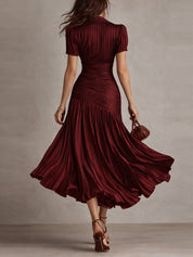 Adriana | Vestido midi satinado de riscas retro para Mulher