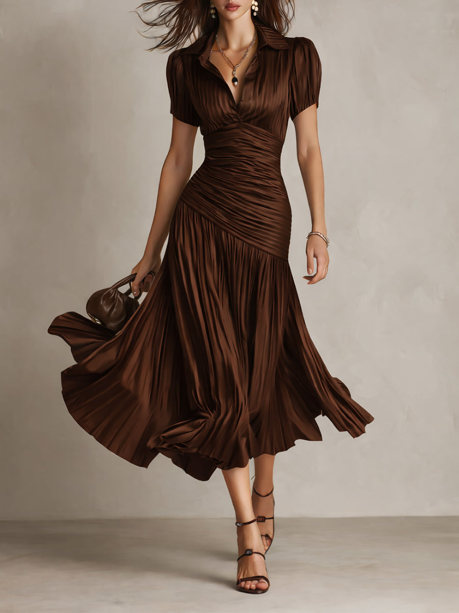 Adriana | Vestido midi satinado de riscas retro para Mulher