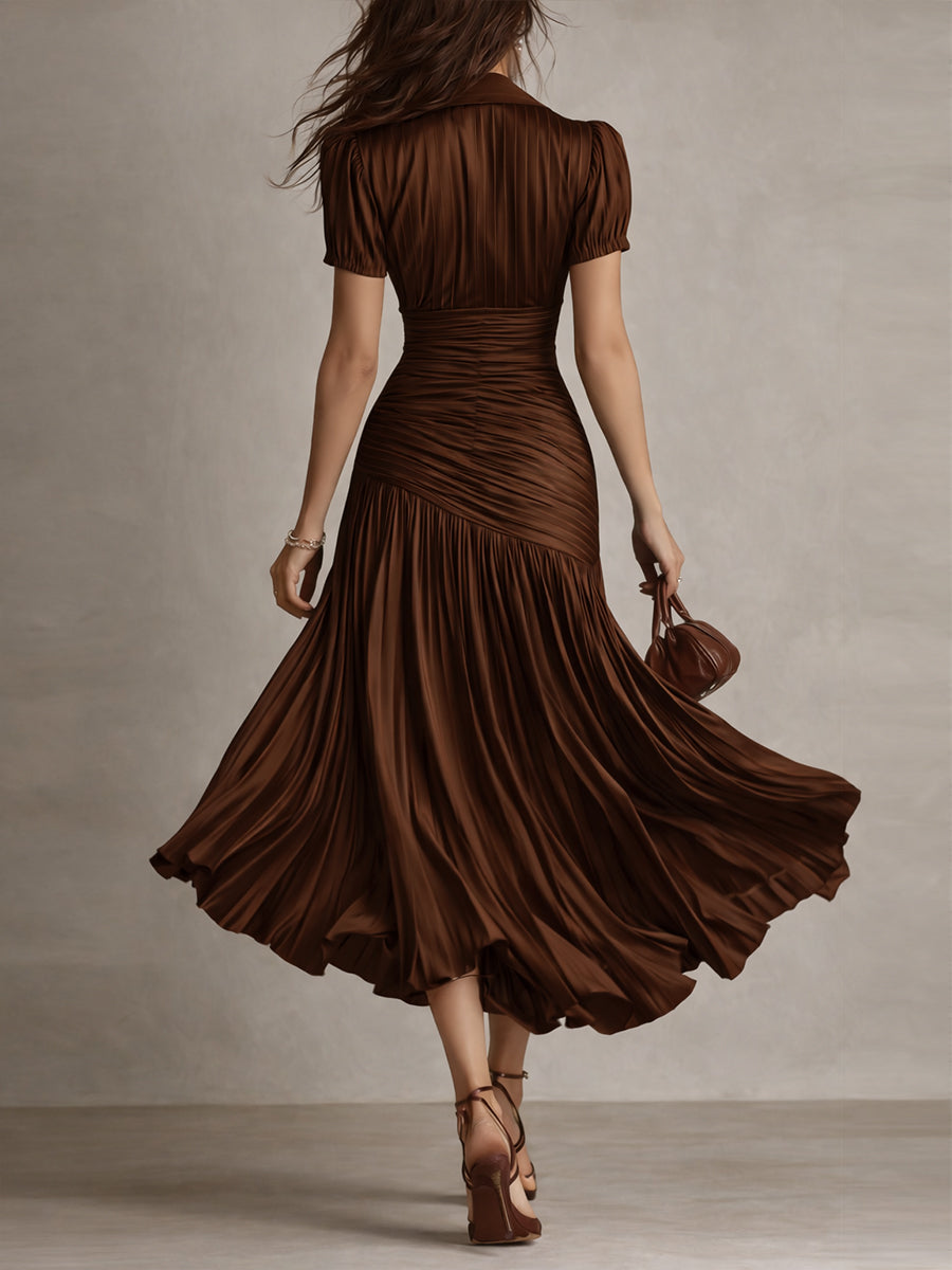Adriana | Vestido midi satinado de riscas retro para Mulher