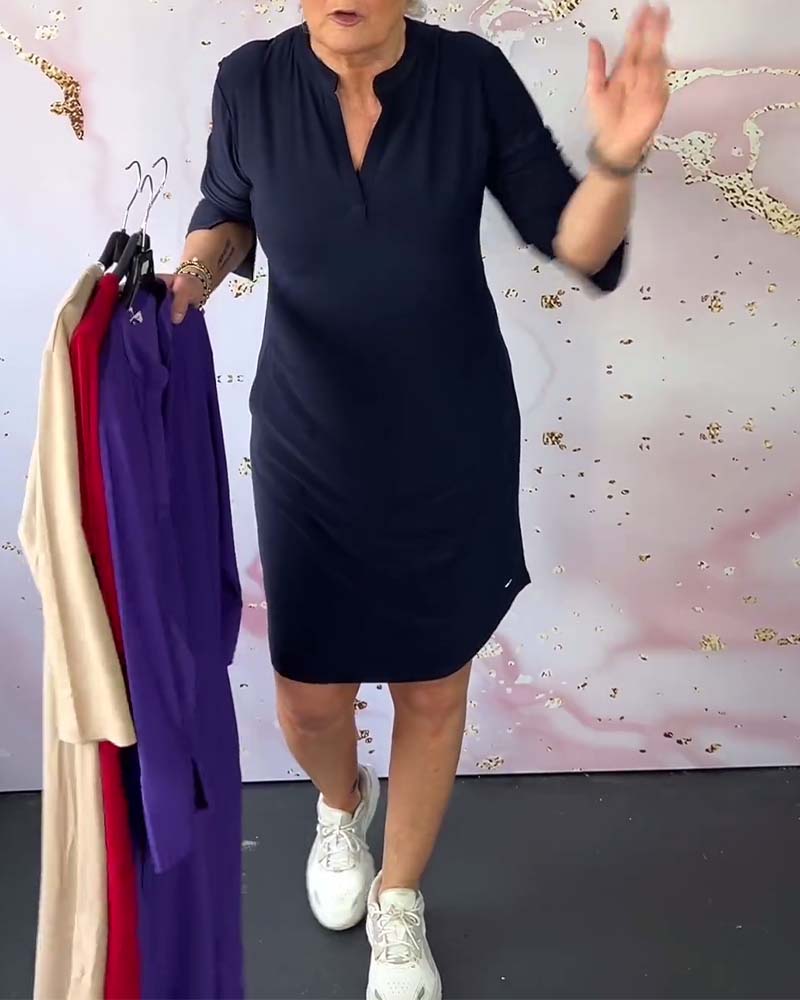 Hanneke™ | Vestido liso com decote em V