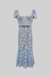 Constança | Vestido de Renda com Cinto a Condizer — Azul Claro