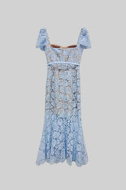 Constança | Vestido de Renda com Cinto a Condizer — Azul Claro
