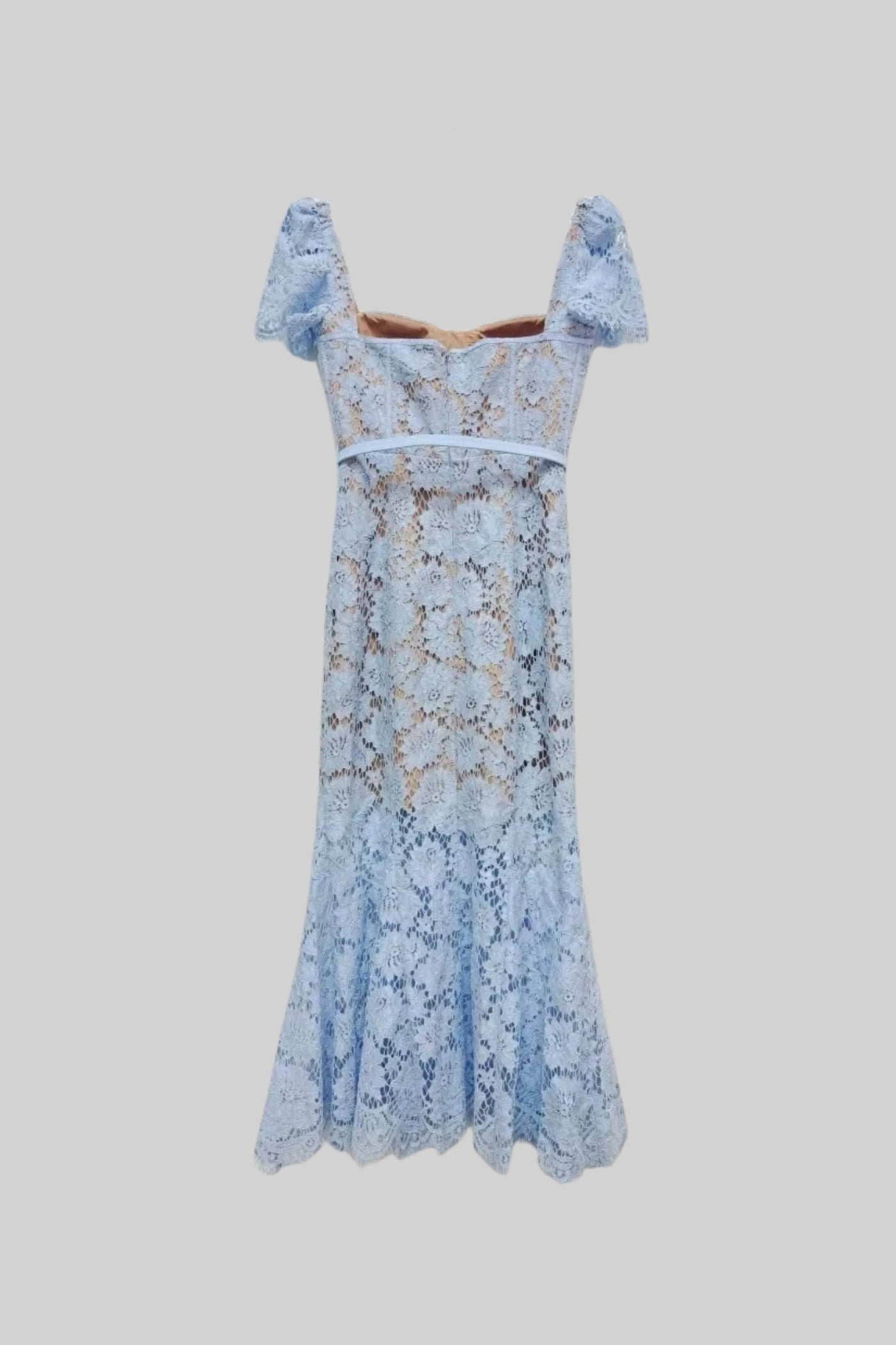 Constança | Vestido de Renda com Cinto a Condizer — Azul Claro