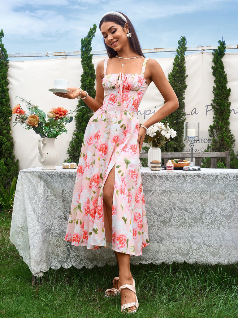 Claudia - Vestido Cami com Busto Franzido e Coxa Dividida