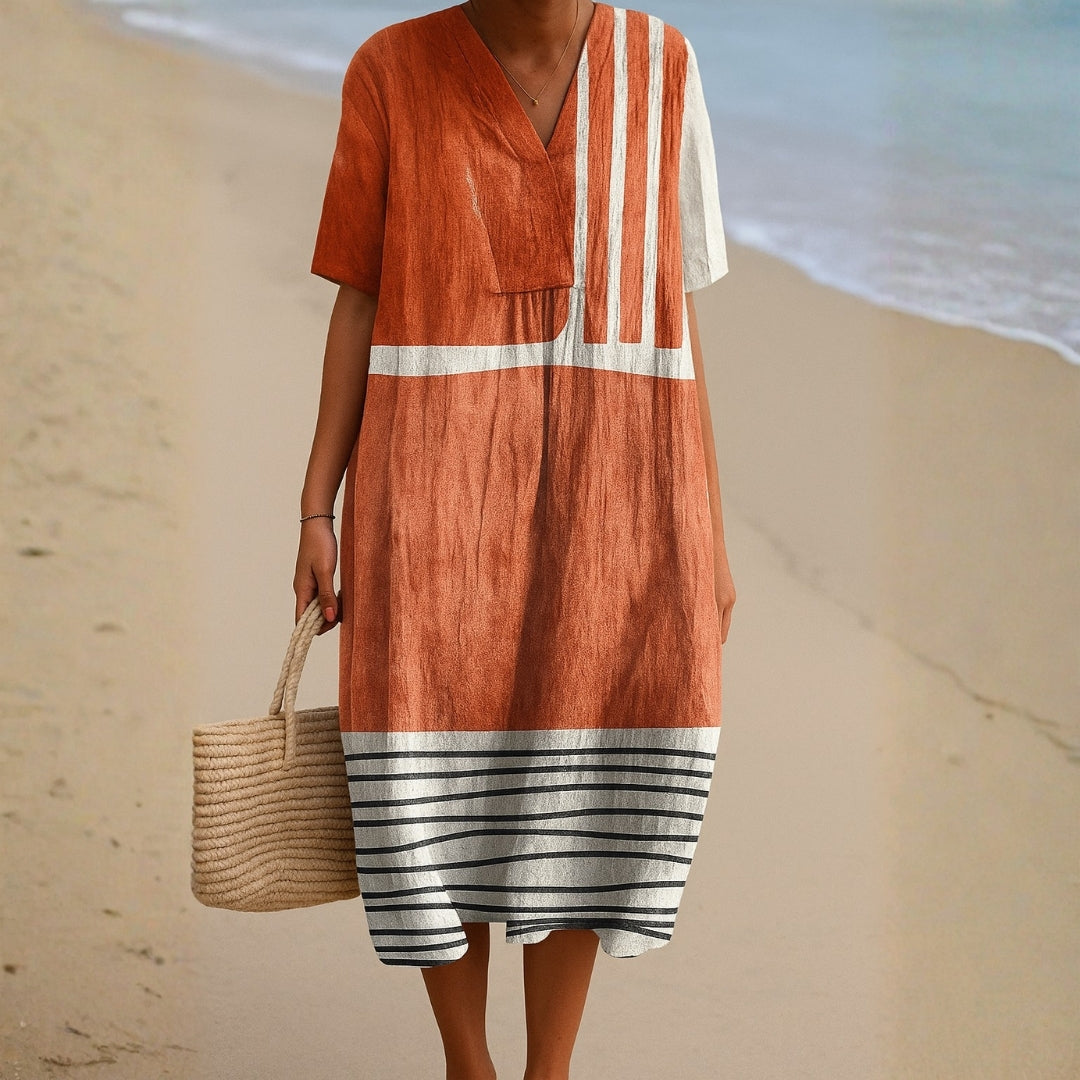 Paola - Vestido Terracota com Riscos Gráficos