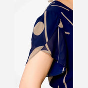IVY | VESTIDO MIDI DE CHIFÓN COM ESTAMPADO DE POÁ AZUL MARINHO PARA MULHER