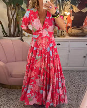 Catrisa™ - Vestido com decote em V e estampa floral e bolsos