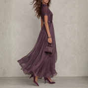 Constança | Vestido Maxi em Chiffon com Renda