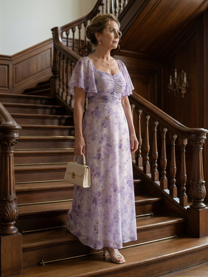 Rocío - Vestido Midi com Mangas Onduladas