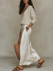 Conjunto Midi Ivory: Malha & Cetim