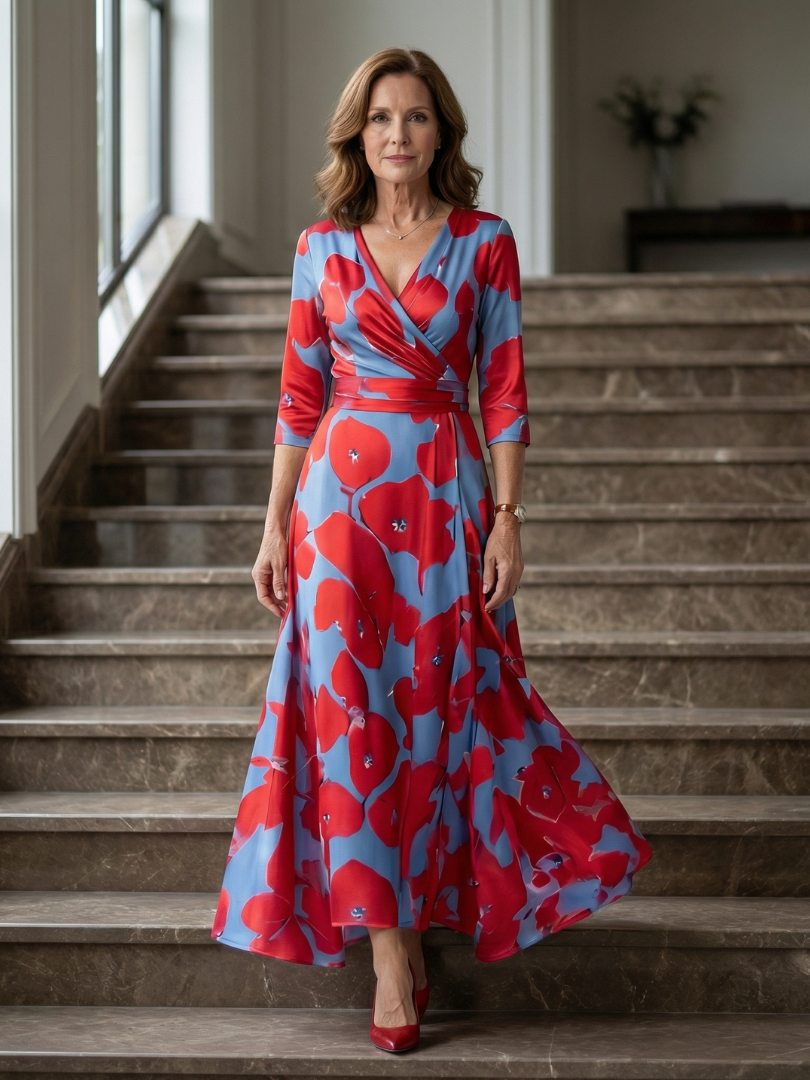 Andrea - Vestido Midi com Decote Cruzado