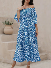 Vestido Maxi com Estampado Floral, Decote Ombros Descobertos e Bolsos