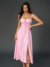 Claudia - Vestido Cami com Busto Franzido e Coxa Dividida