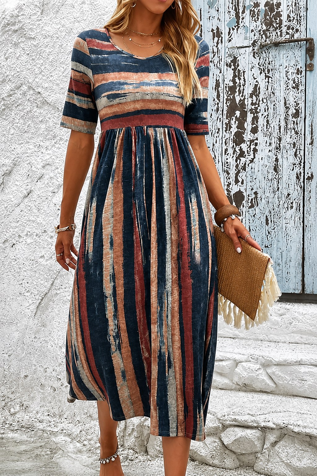 Noèle - Vestido Midi Listrado Camuflante da Barriga para Mulher
