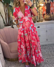 Catrisa™ - Vestido com decote em V e estampa floral e bolsos