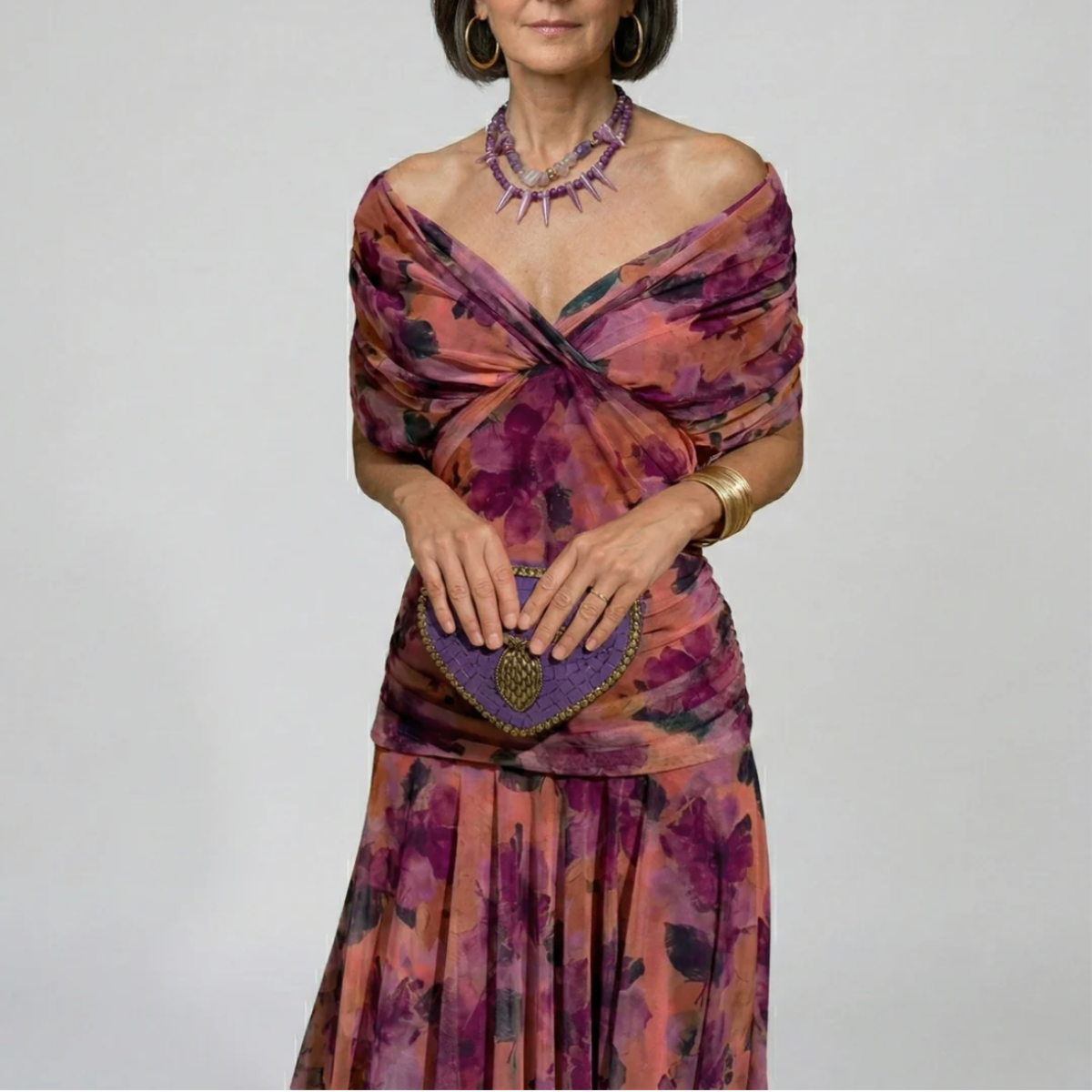 Alondra - Vestido longo de Mulher com estampa floral e decote em V
