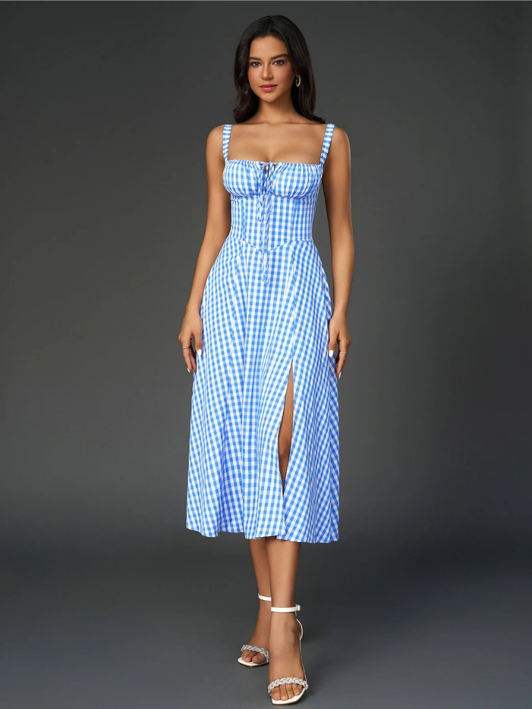 Claudia - Vestido Cami com Busto Franzido e Coxa Dividida