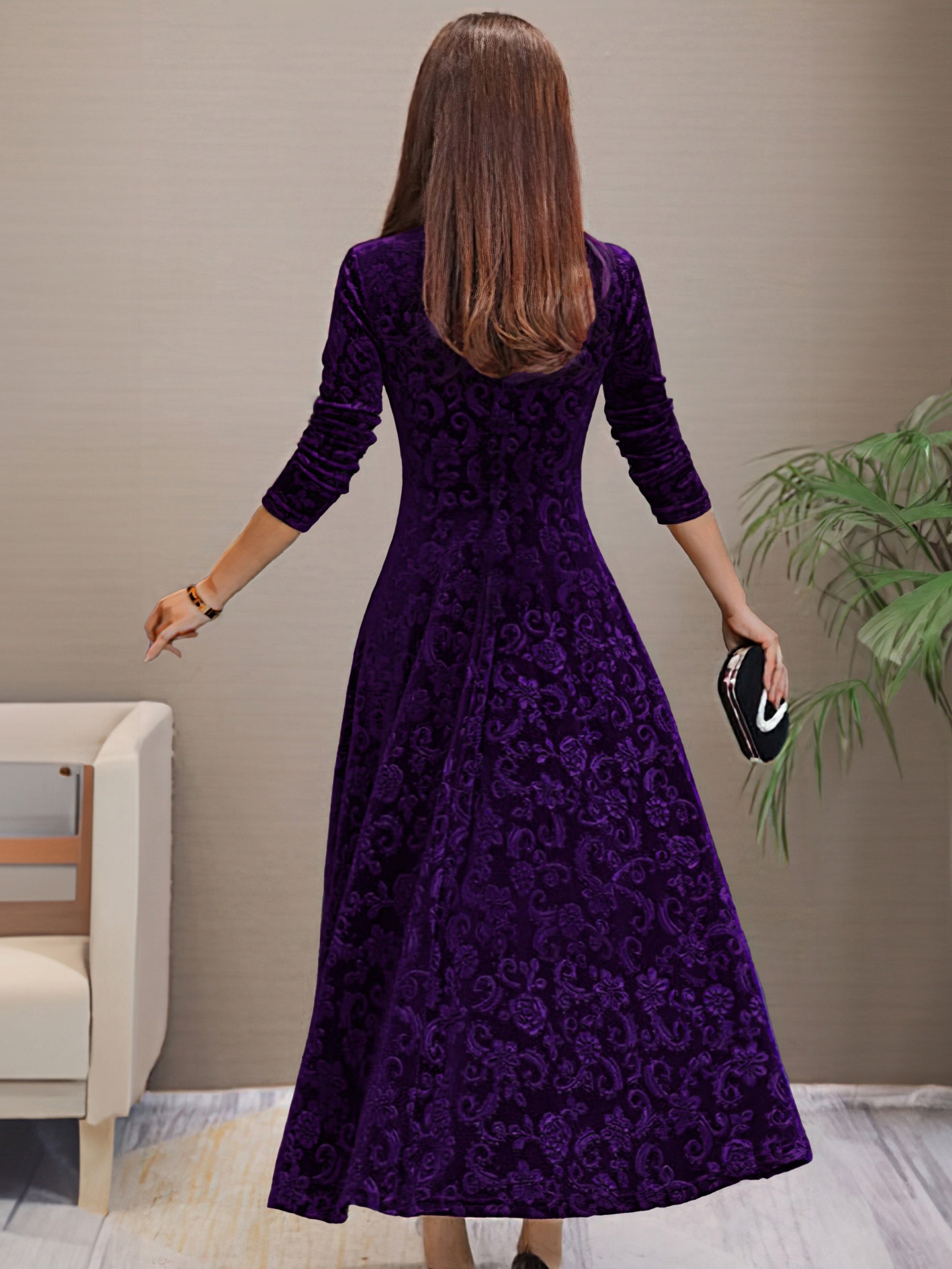 Denise | Elegante vestido de festa em veludo com decote em V