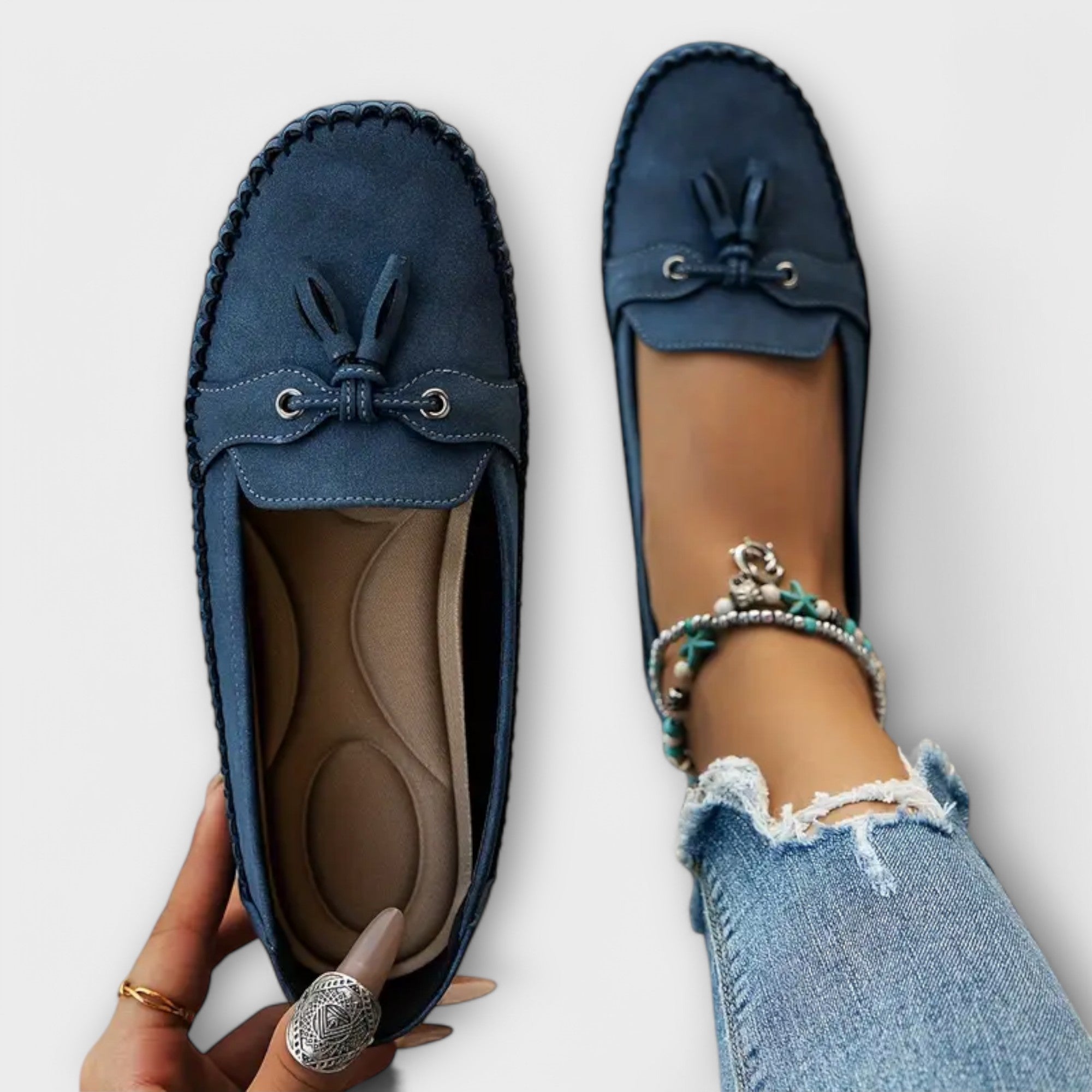 Teresa | Mocassins de Pele em Azul e Cinzento, do 36 ao 42