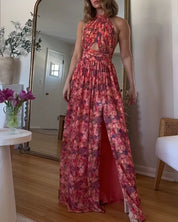 Isa Luna | Vestido longo sem costas com estampa floral