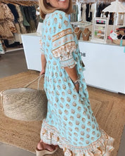 Modena™ - Vestido casual estampado com decote em V e mangas curtas