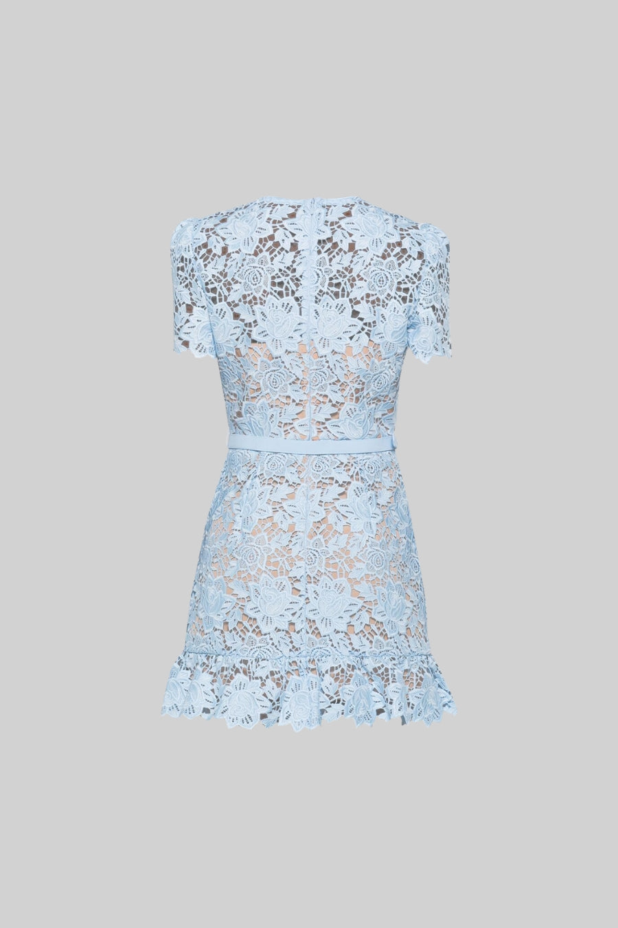 Leonor | Vestido Midi Floral Bordado com Mangas Curtas — Azul