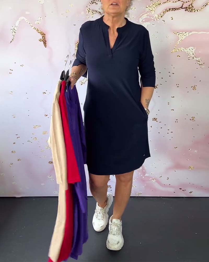 Hanneke™ | Vestido liso com decote em V