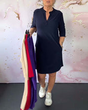 Hanneke™ | Vestido liso com decote em V