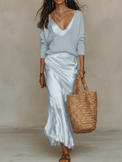 Conjunto Midi Ivory: Malha & Cetim