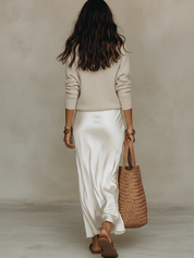 Conjunto Midi Ivory: Malha & Cetim