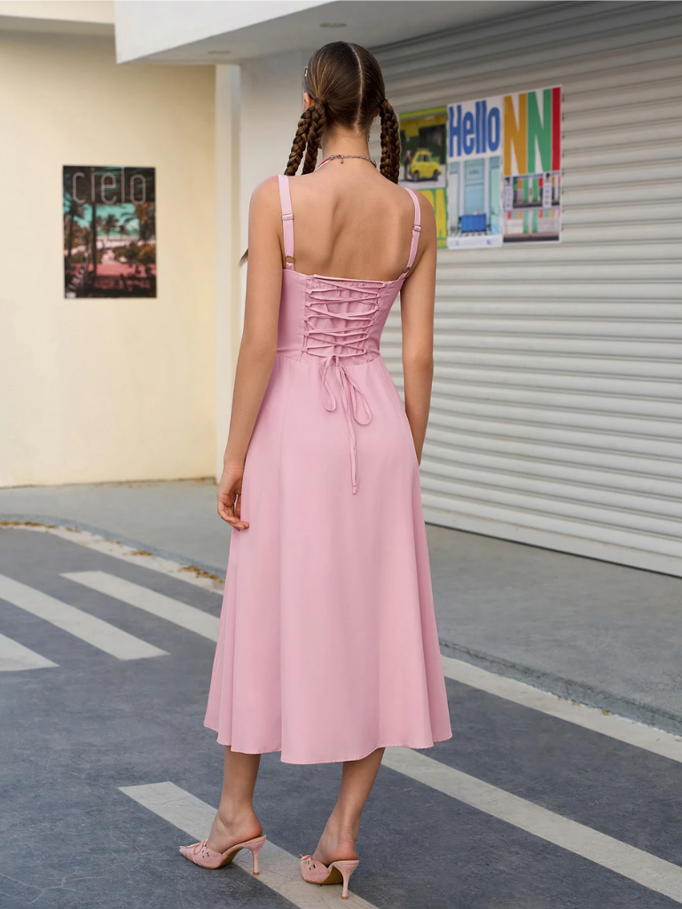 Claudia - Vestido Cami com Busto Franzido e Coxa Dividida