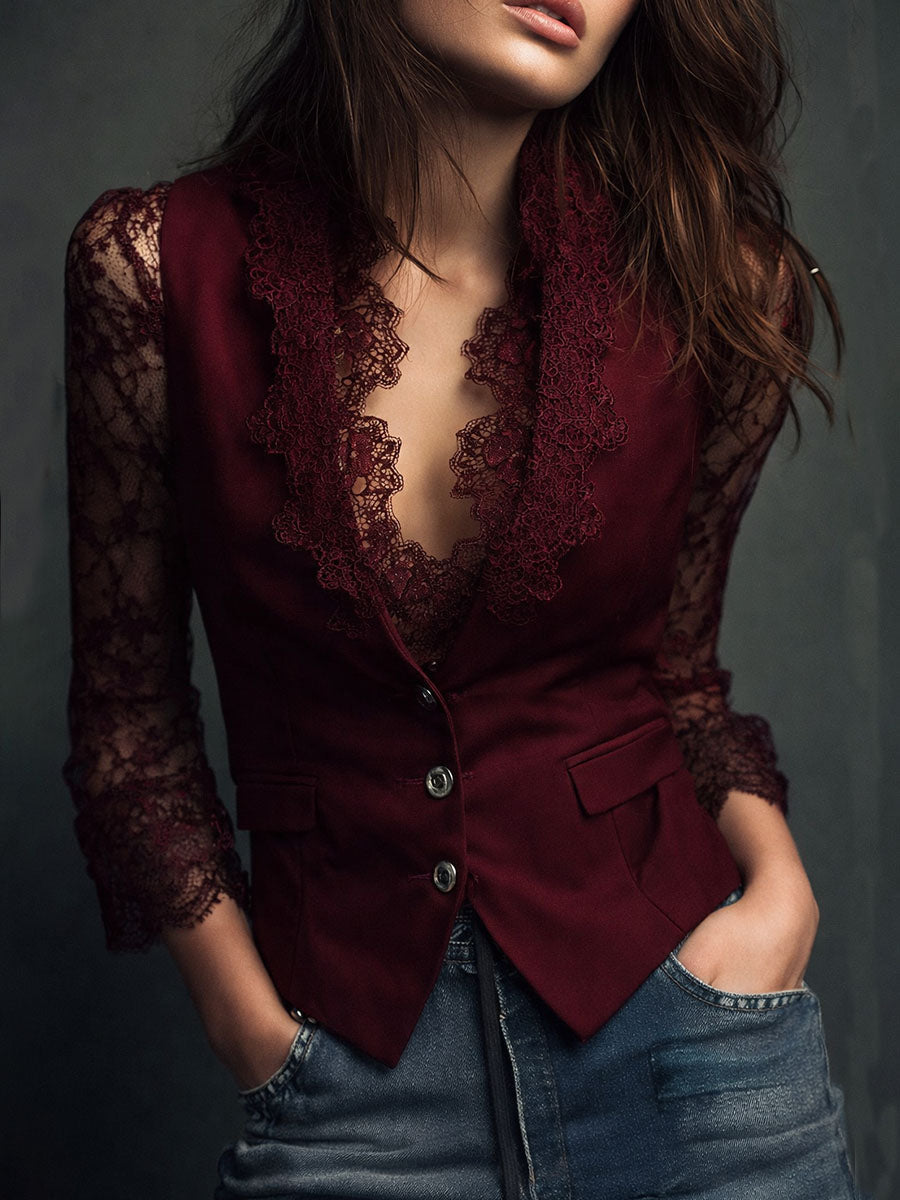 Claudia · Blazer de Mulher Preto com Renda