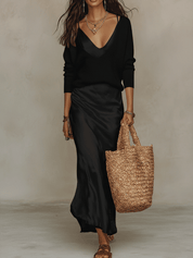 Conjunto Midi Ivory: Malha & Cetim
