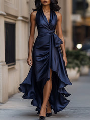 DELAS | Vestido de Satin Drapeado na Cintura para Mulher