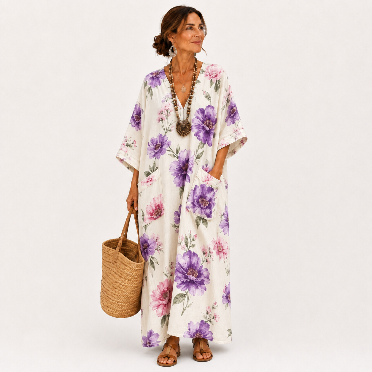 Caftã Inés Branco Floral