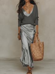 Conjunto Midi Ivory: Malha & Cetim