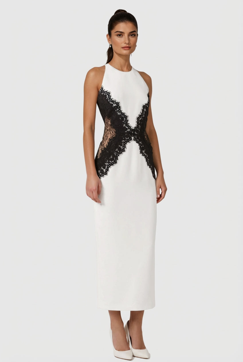 Beatriz | Vestido Midi de Renda Borboleta com Abertura