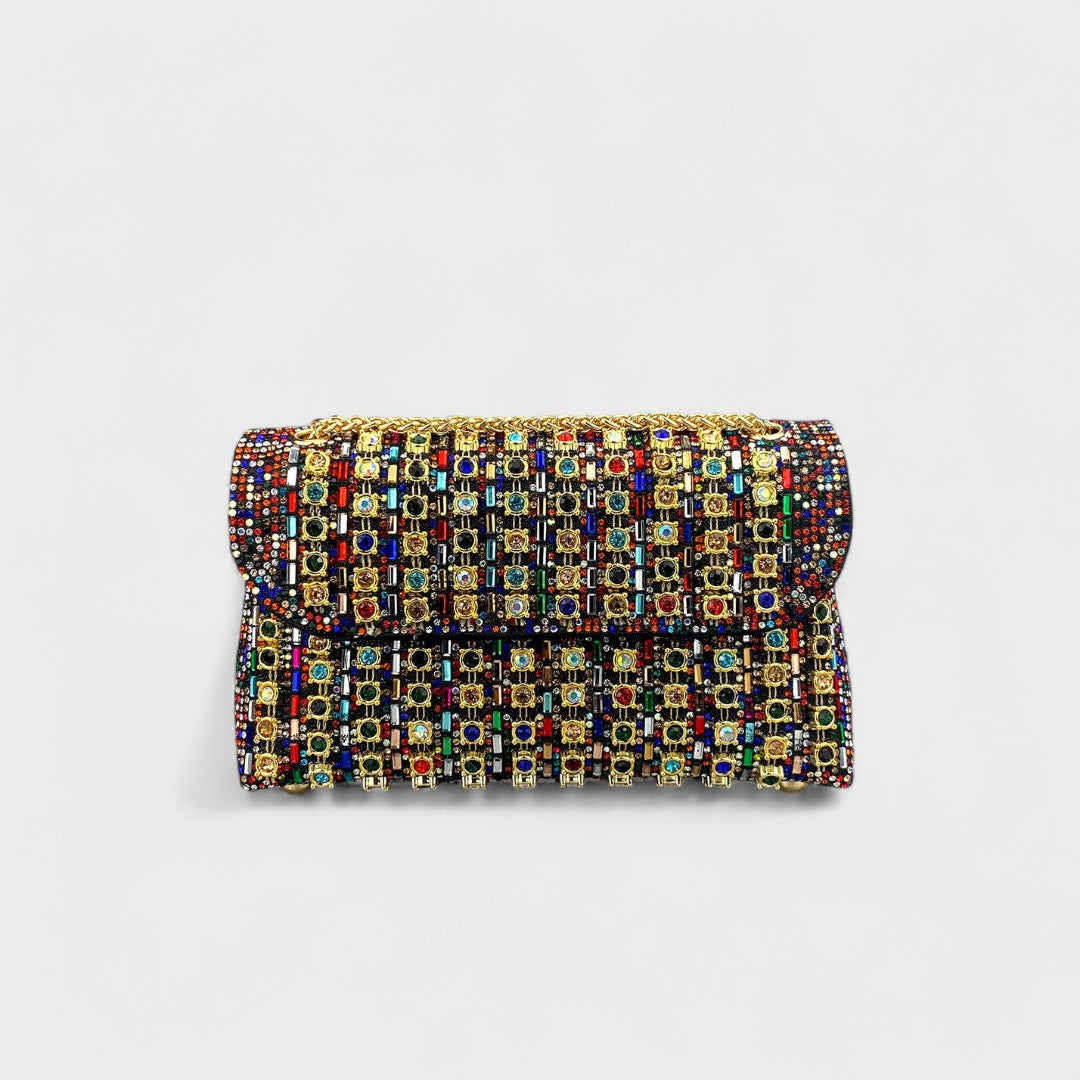 Claudia - Bolsa de ombro com corrente elegante e diamantes coloridos